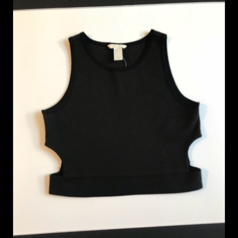 cutout ribbed black crop top
